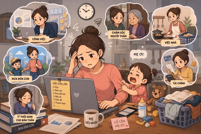 Sự căng thẳng khi phải gánh vác nhiều vai trò cùng lúc dễ khiến người mẹ rơi vào trạng thái kiệt sức và dễ cáu gắt với những người thân yêu.